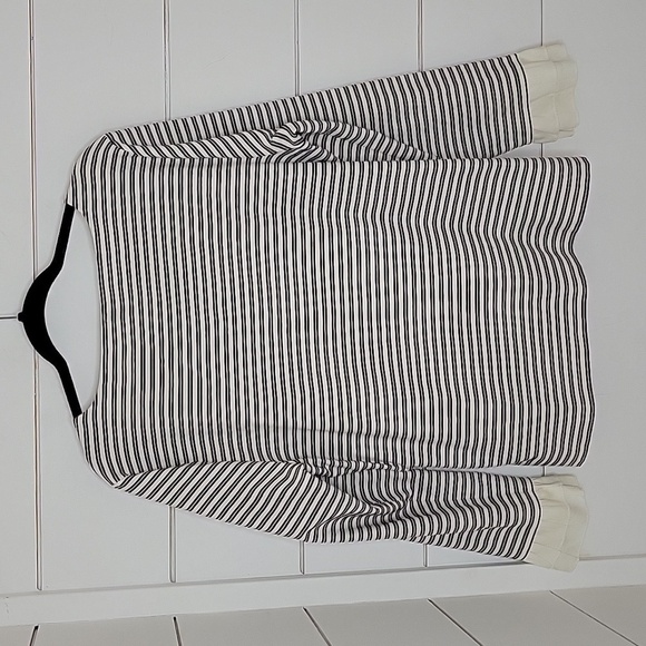 TALBOTS xl off-white & black stripe with metallic threading knit top - Picture 2 of 5